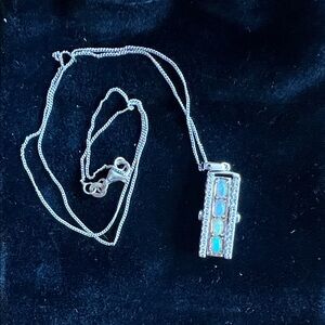 Silver, Opal, and Turquoise Pendant Necklace